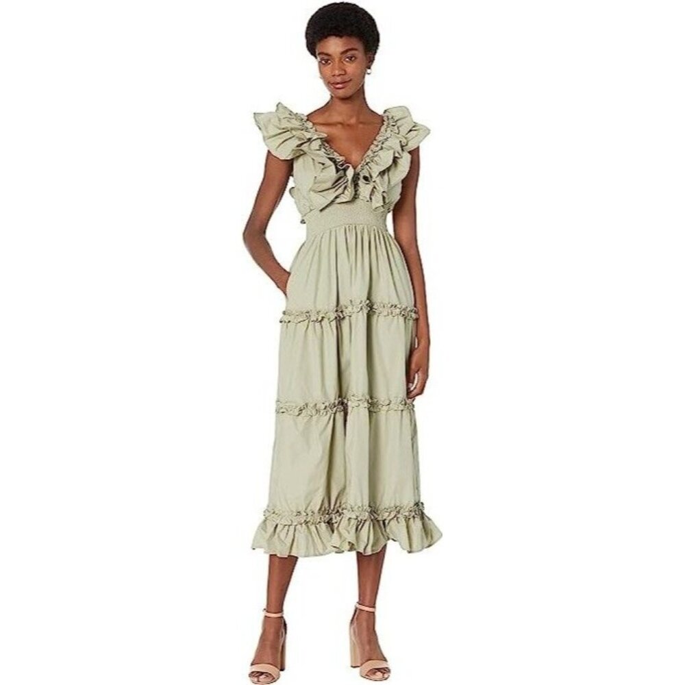 En Saison Sage Green Ruffle Midi Dress